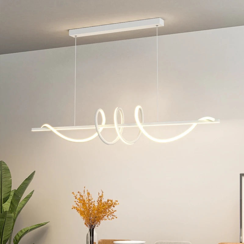 Linear Wavy Pendant Light – White/Black, 100/120cm