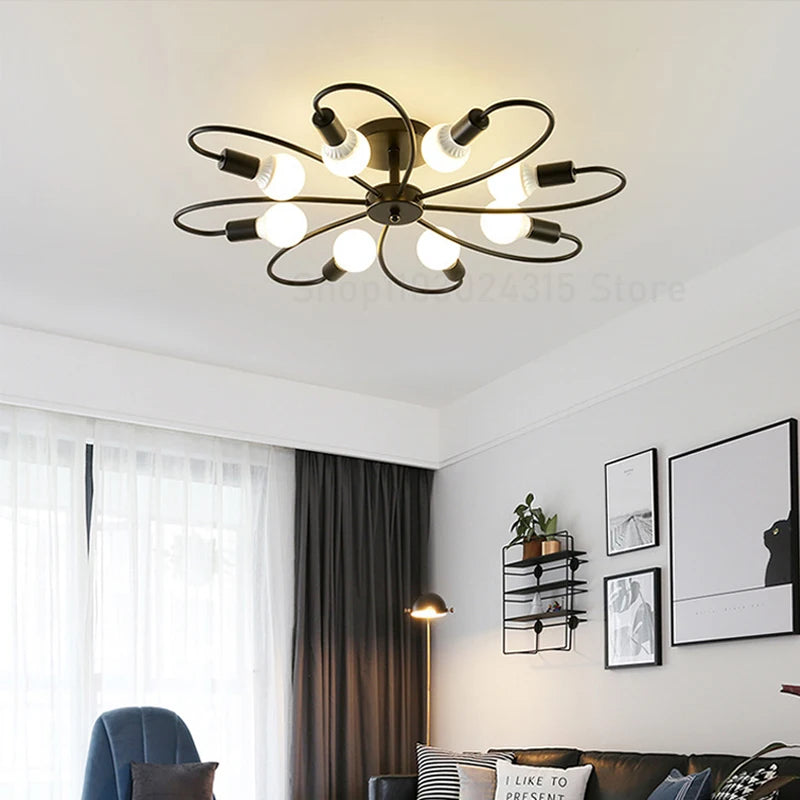 Retro Industrial Pendant Light – 3/6/8 Heads, Black/Gold/White