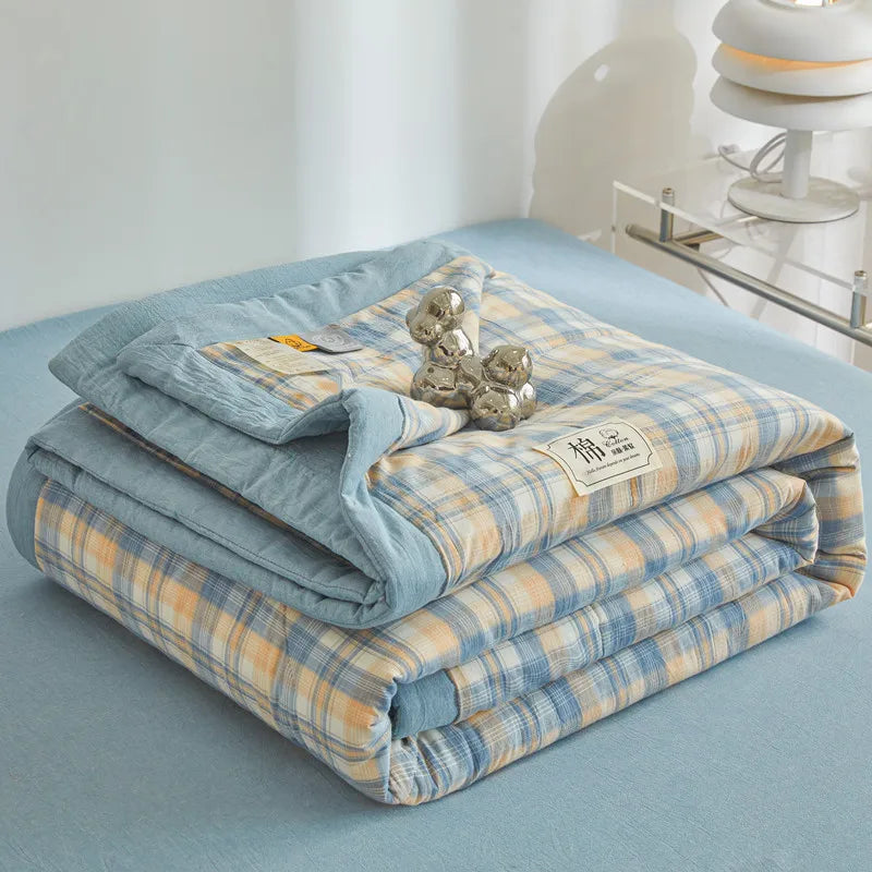 WASHED COTTON SUMMER QUILT - Long-Staple Fill, Plaid Stitch - Cool Nights