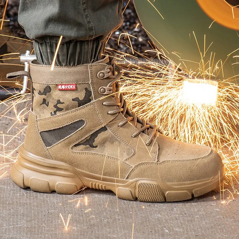 Men's Safety Work Boots - Steel Toe Anti-Puncture Breathable Desert Combat Shoes