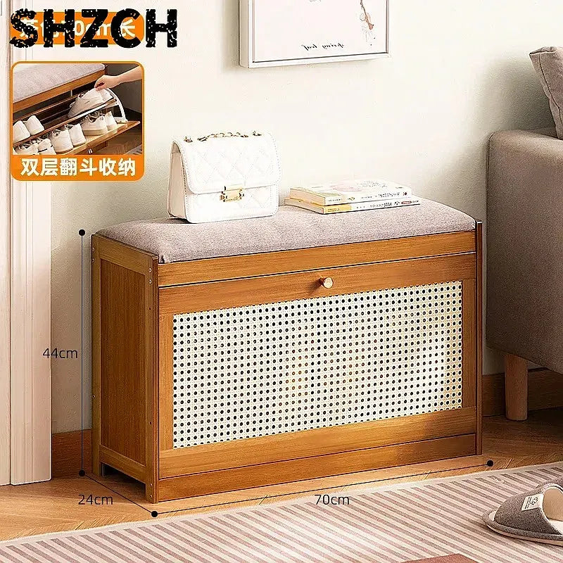Bamboo Shoe Bench with Cushion