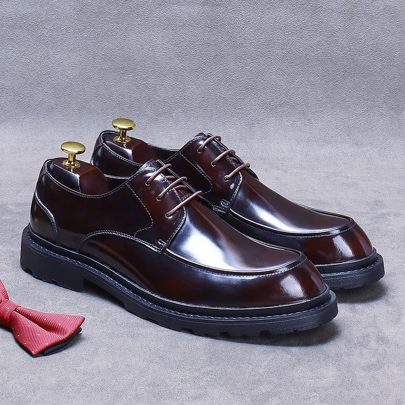 BRIGHT STEP - Polished Cowhide Derby Shoes - The Shine That Commands Respect