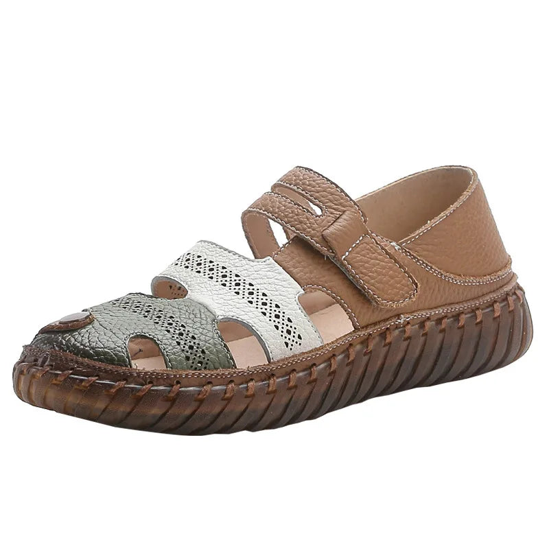 New patches gladiator sandals women's handmade bohemian shoes big size 43 woman real leather sandal ladies patchwork strap flats