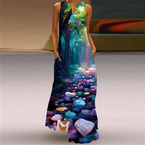 Artistic Print Boho Maxi Dress