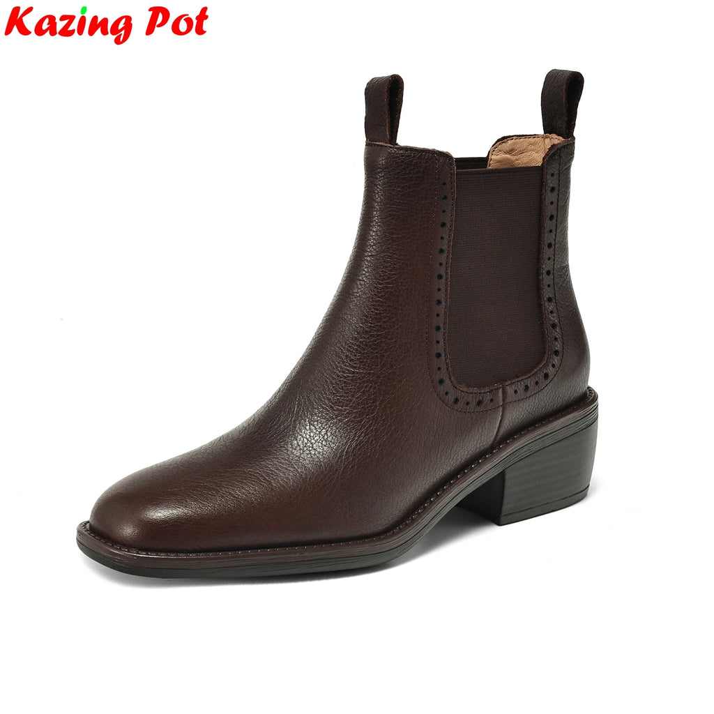Cow Leather Chelsea Ankle Boots – Plush Lined Retro