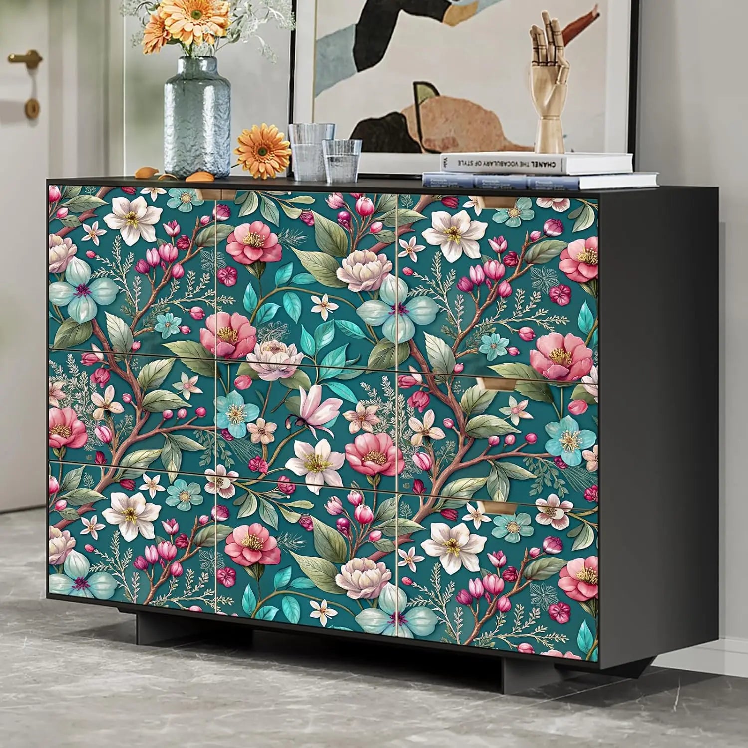 FLORAL PEEL & STICK WALLPAPER - Green Floral - Removable
