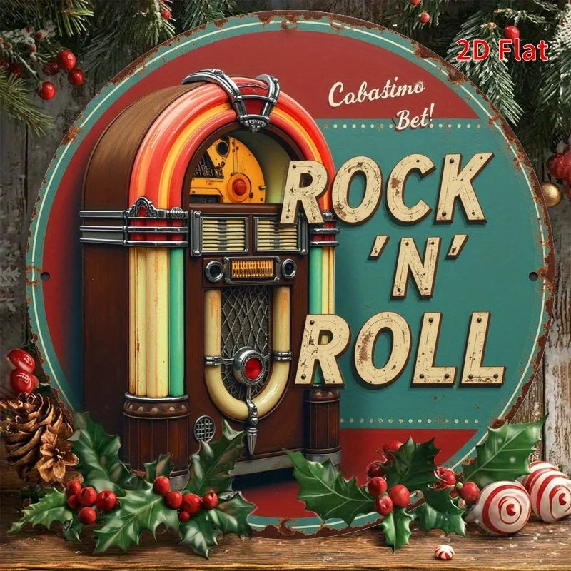 Rock 'n' Roll Jukebox Sign - Neon-Style Aluminum - Bedroom Retro