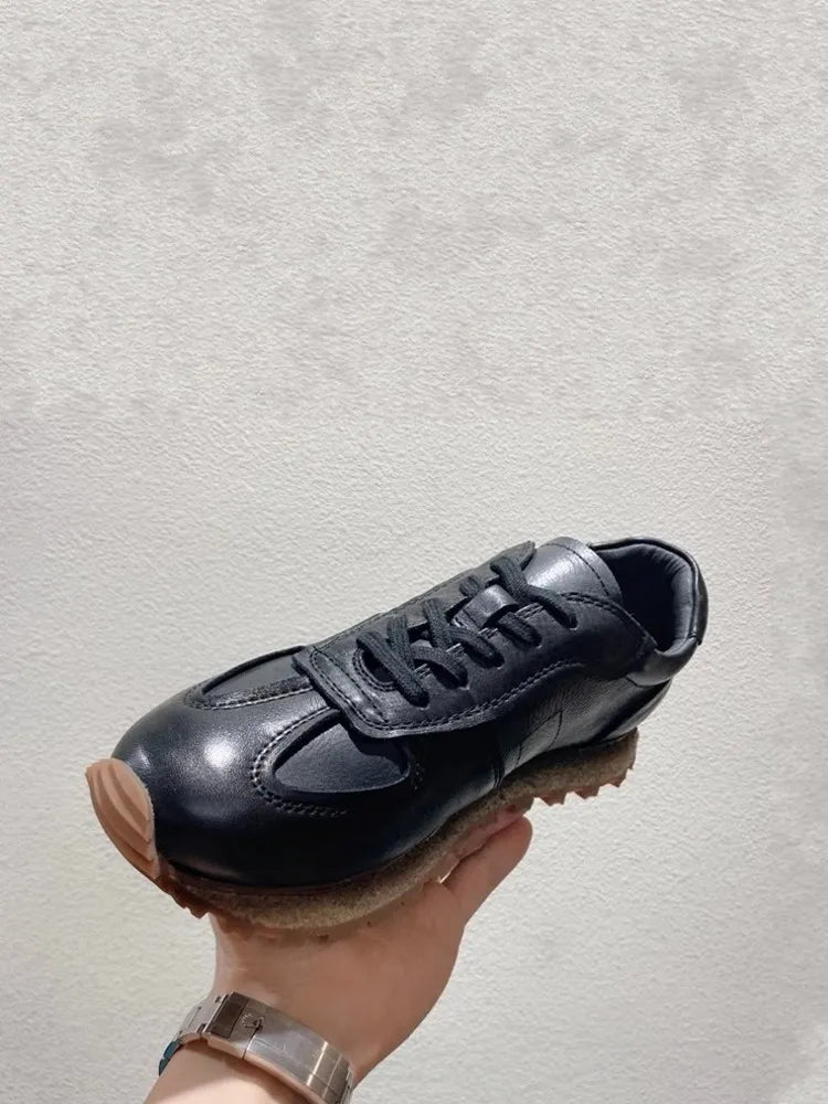 RETRO LIFT - Men's Genuine Leather Platform Sneakers - Retro Lace Up, Height Increasing, Skateboard Style