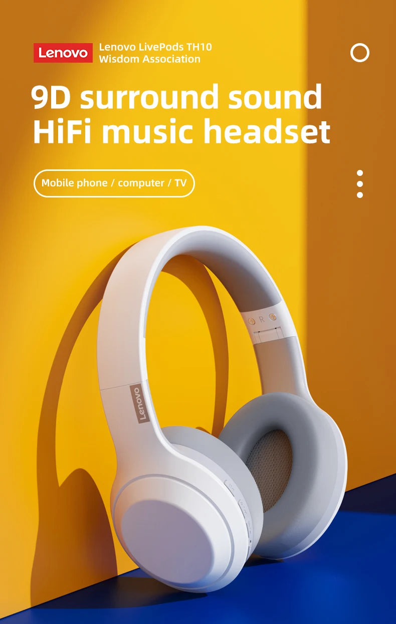Lenovo TH10 Wireless Headphones Over-Ear Stereo Bluetooth Headset