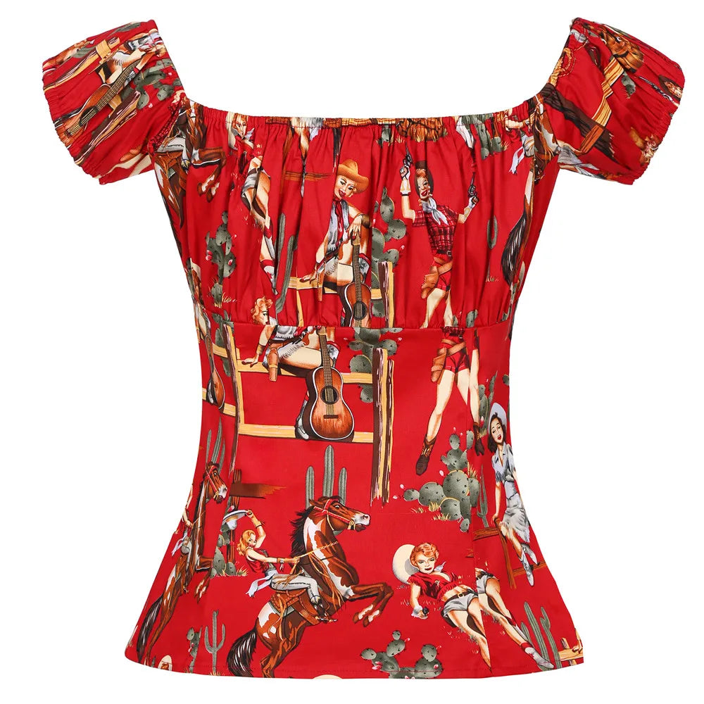 SISHION 2026 Cotton Printed Women 50s 60s Vintage T-Shirts WS0004 Rockabilly Slash Neck Camisetas Casual Y2K Tops Summer Blouses