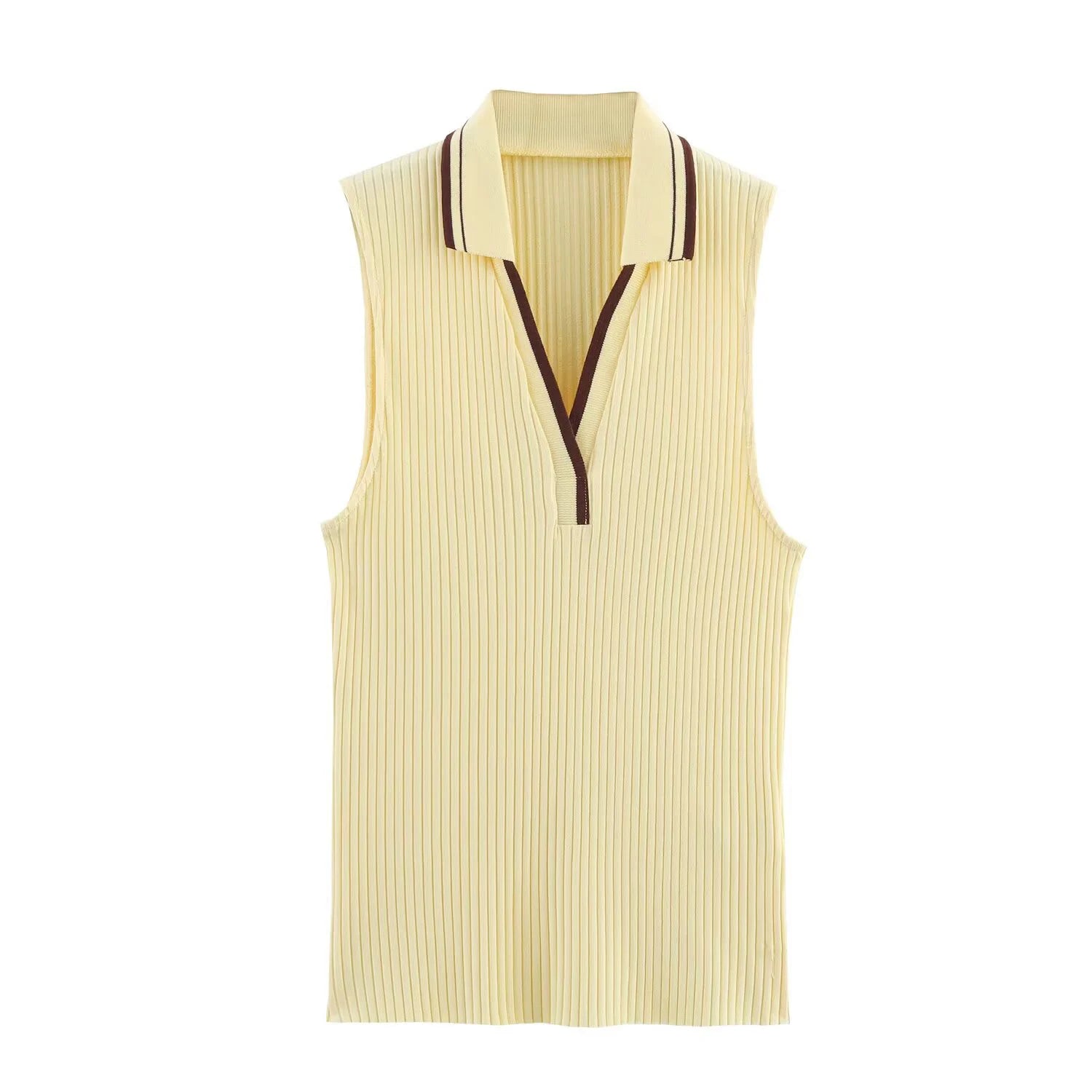 Summer New Fashion Style Ribbed Sleeveless Polo Collar T-shirt Sports Style Polo Shirt Vest Top Women's Clothing