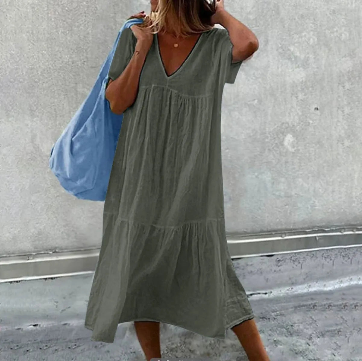 2025 New Women's Long Skirt Cotton Linen Short Sleeve O-neck Loose Solid Color Fashion Simple Vacation Pink Dress