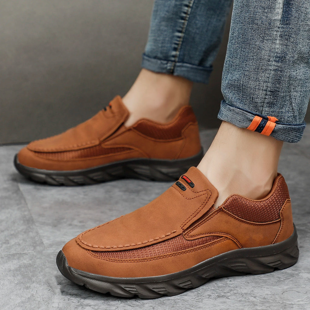 Men's Casual Leather Loafers - Breathable Slip-On Flat Shoes Waterproof