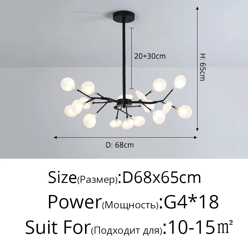 Nordic Firefly LED Chandelier – 9 to 54 Heads, Black or Gold