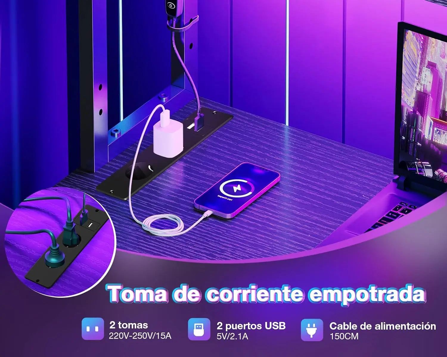COLESHOME L-DESK PRO - L-Shaped Gaming Desk 110x80cm LED + Plugs - Same Corner. Better Price.