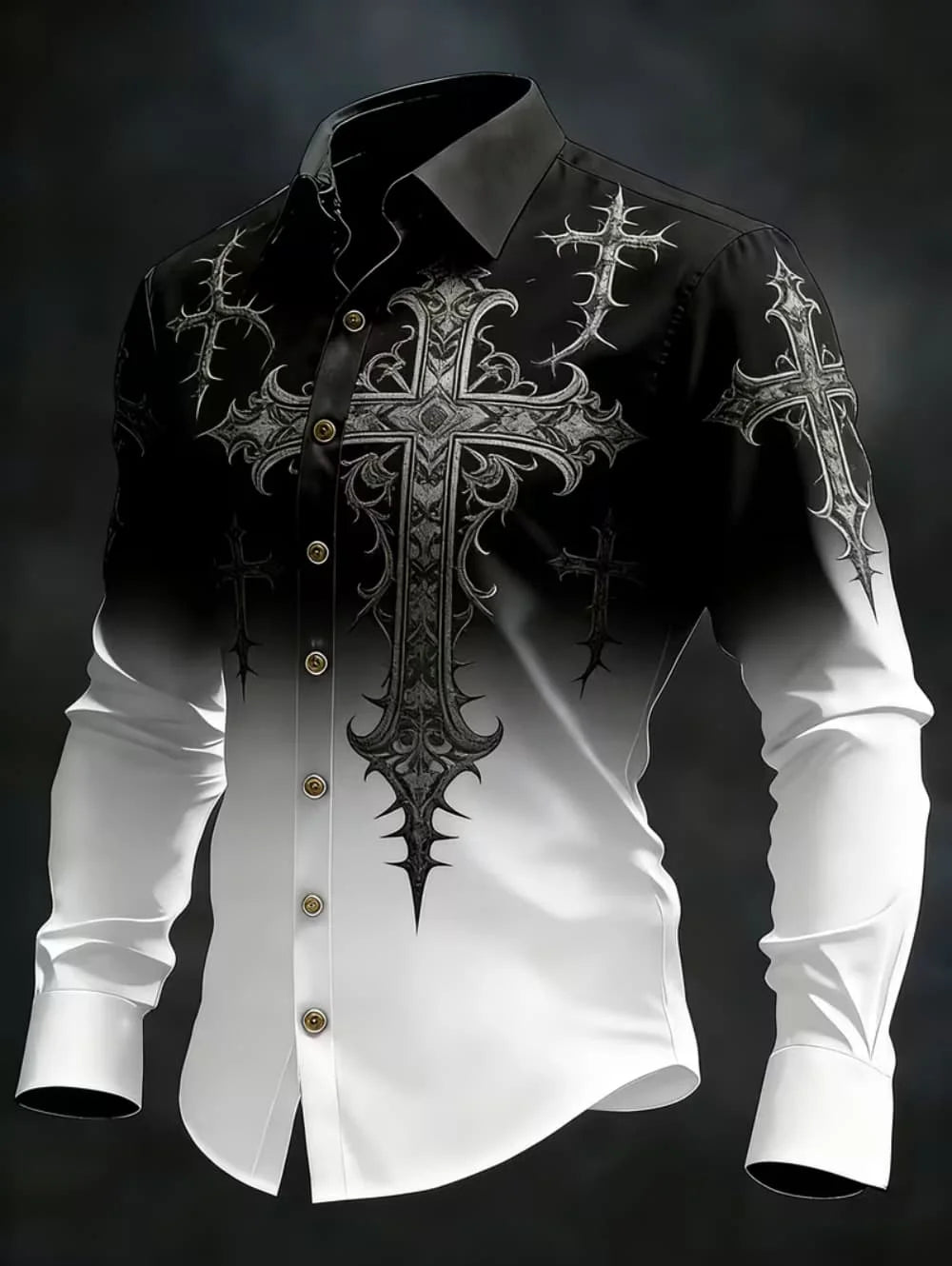 Gothic Skull Cross Shirt Men Long Sleeve Red Plaid 3D Print
