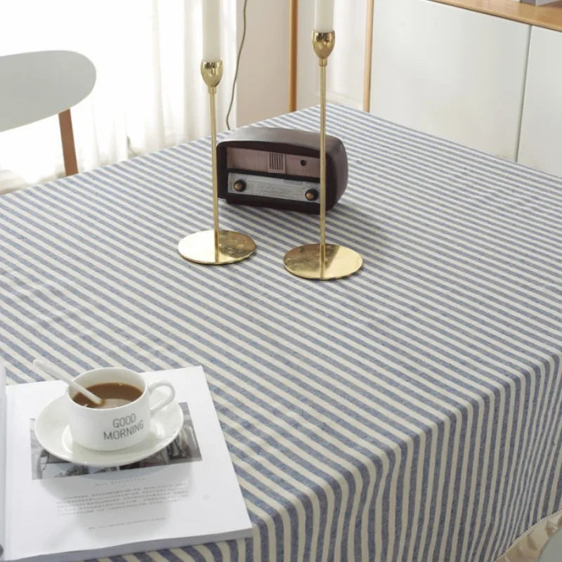 STRIPED TASSEL TABLECLOTH - Gingham Polyester, Tassel Fringe - Laid Tables