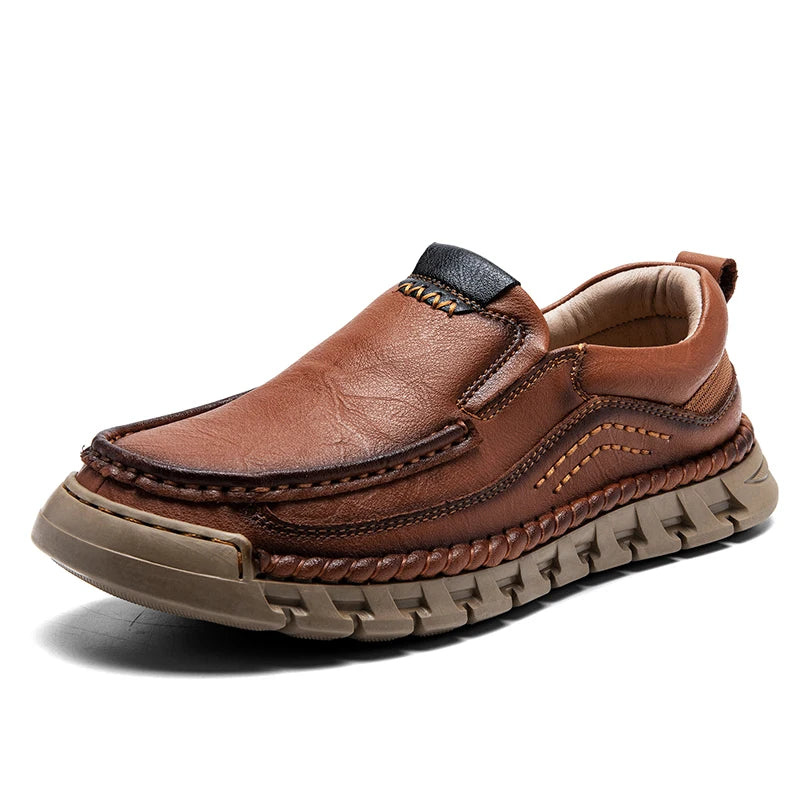 EASY GRAIN - Men's Handmade Split Leather Loafers - Flat Moccasins, Casual Comfort