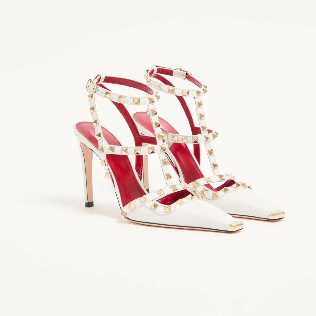 Studded High Heel Sandals – T-Strap Pointed Toe Stiletto Party Heels