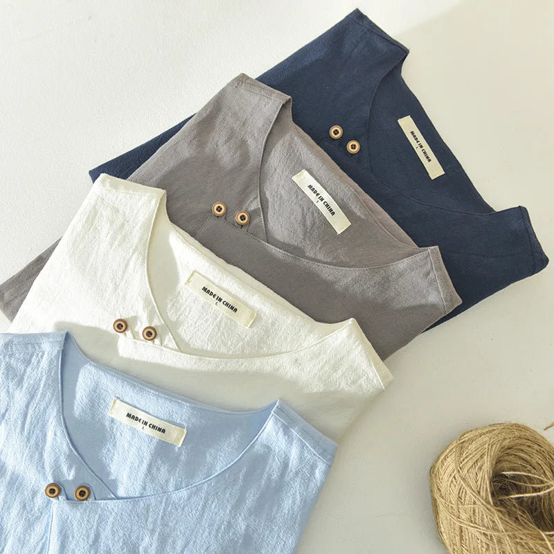COTTON LINEN TEE TS-834 - Short Sleeve, O-Neck - Effortless Days