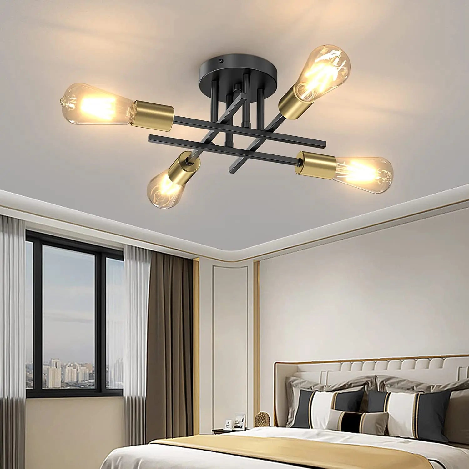 Sputnik Ceiling Chandelier – Black/Gold, 2/4/6 Heads