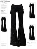 Goth Cargo Flare Jeans - Low Rise Studded Black Y2K