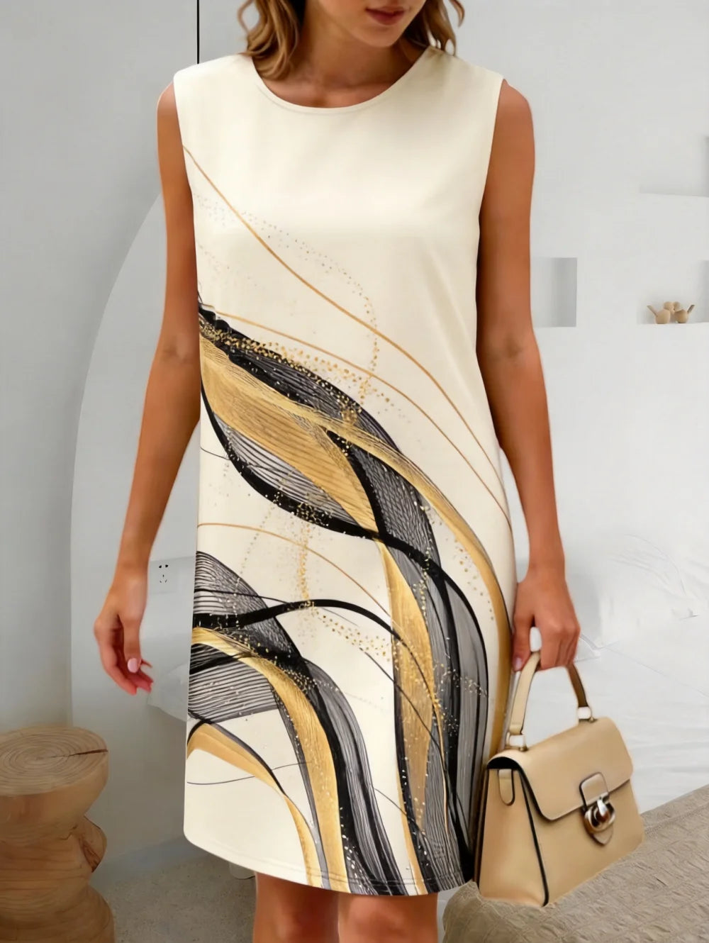 Summer Women's Sleeveless Dress 3D Printed Wave Texture Dress Elegant Sleeveless Casual Fashion Dresses Y2k Clothes for Women
