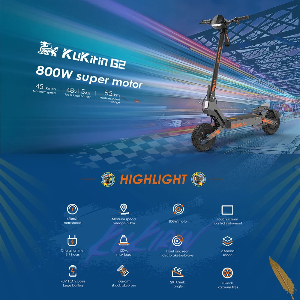 KUKIRIN G2 ELECTRIC SCOOTER - 800W, 55 KM Range - Urban & Off-Road