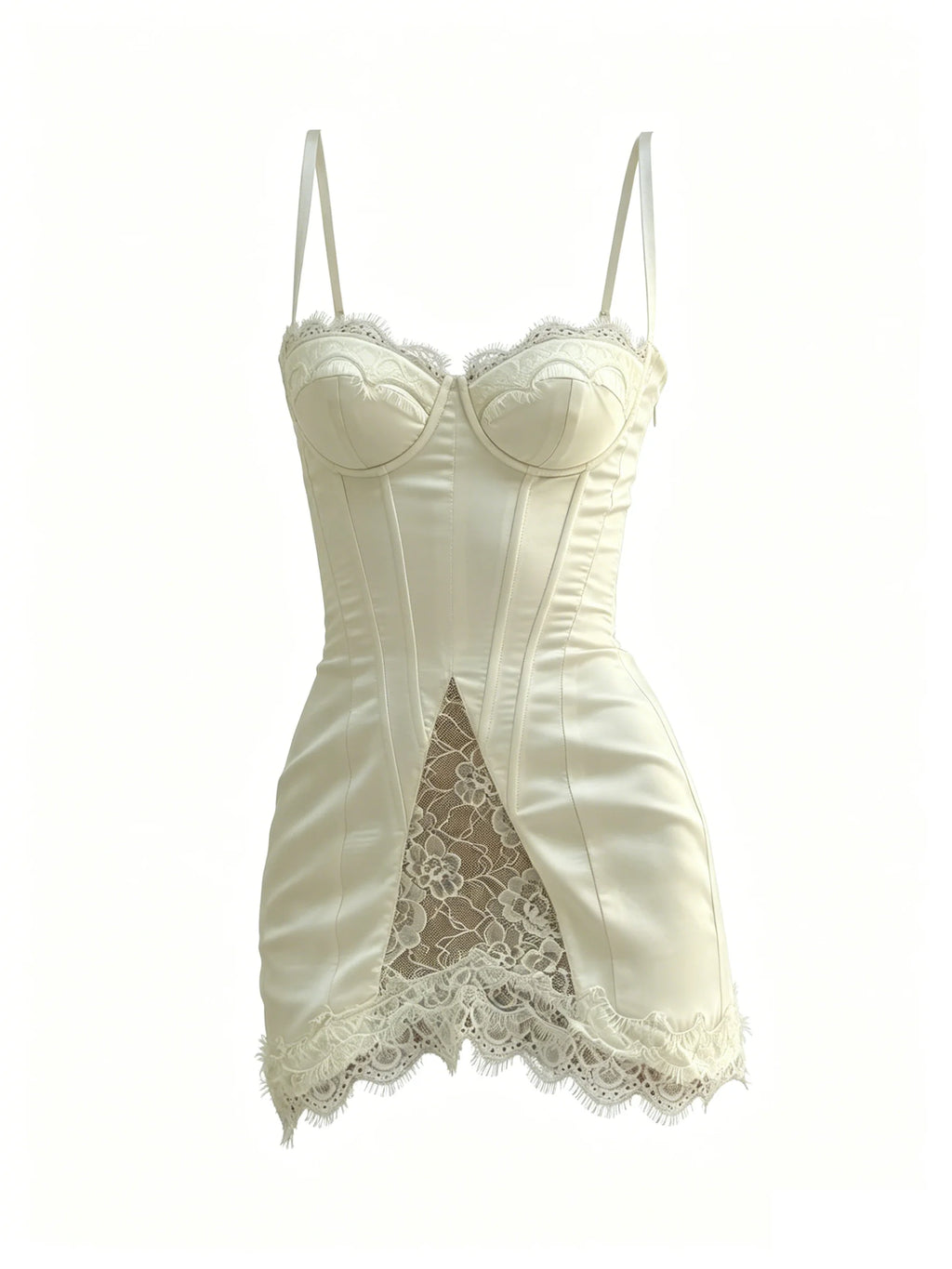 New slimming belted lace halter dress French style sexy short figure-hugging summer dress satin fishbone detailing Y2K Daily