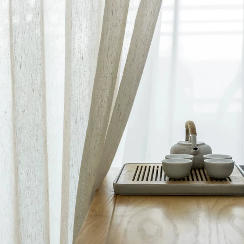 S-FOLD LINEN-LOOK SHEER CURTAINS - 80gsm Yarn Tulle, 5 Headings - Elegant Waves, Easy Rooms