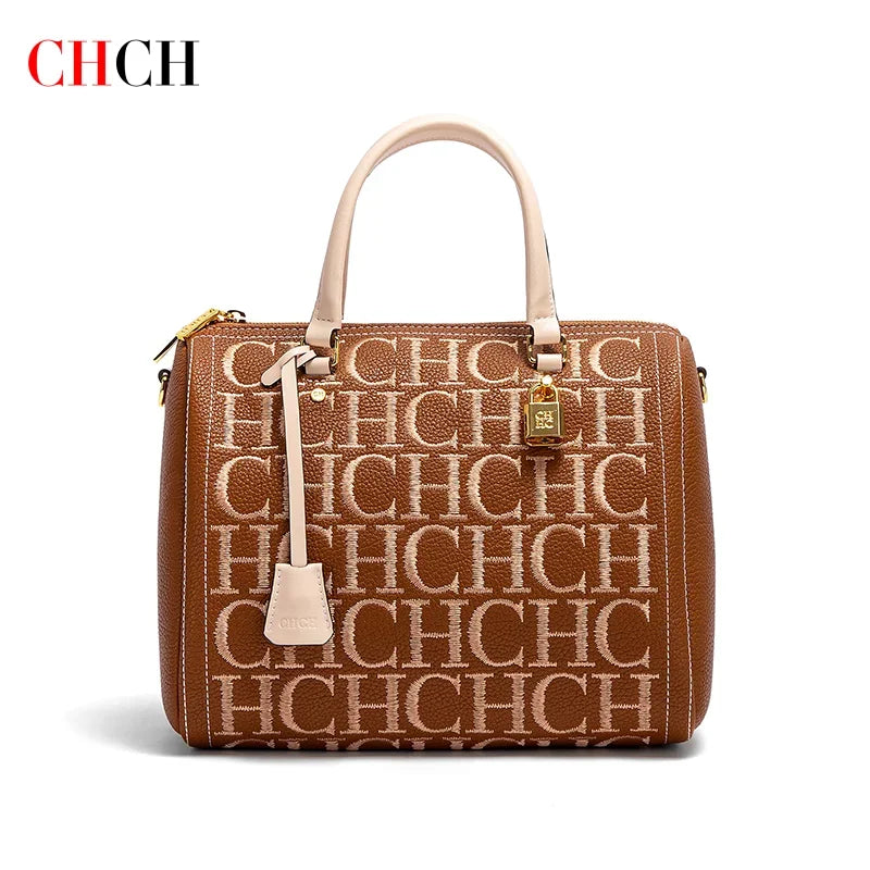 CHCH Embroidered Handbag - Vintage Letter Design Boston Bag