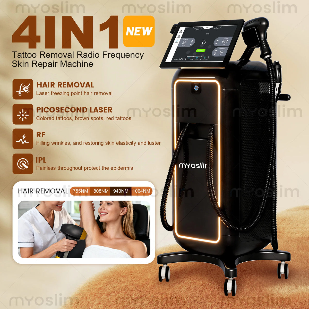 4-in-1 Laser Beauty Machine - Diode, Nd:YAG, RF & IPL - Salon Equipment