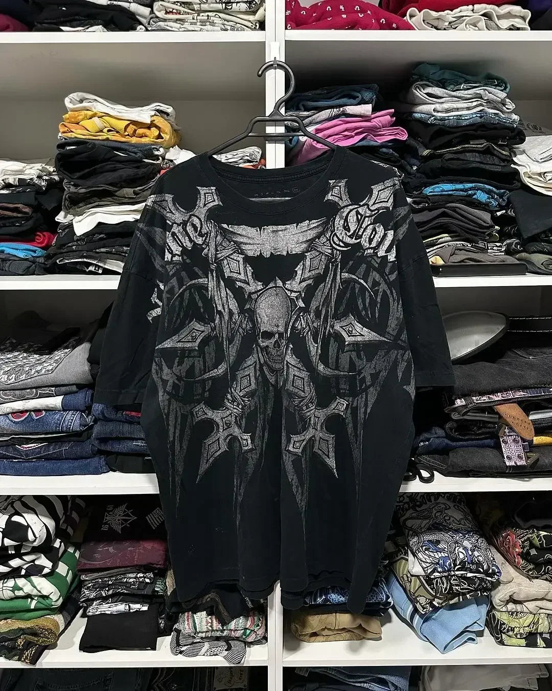 Affliction Skull Cross Long Sleeve Tee - Y2K Gothic Oversized