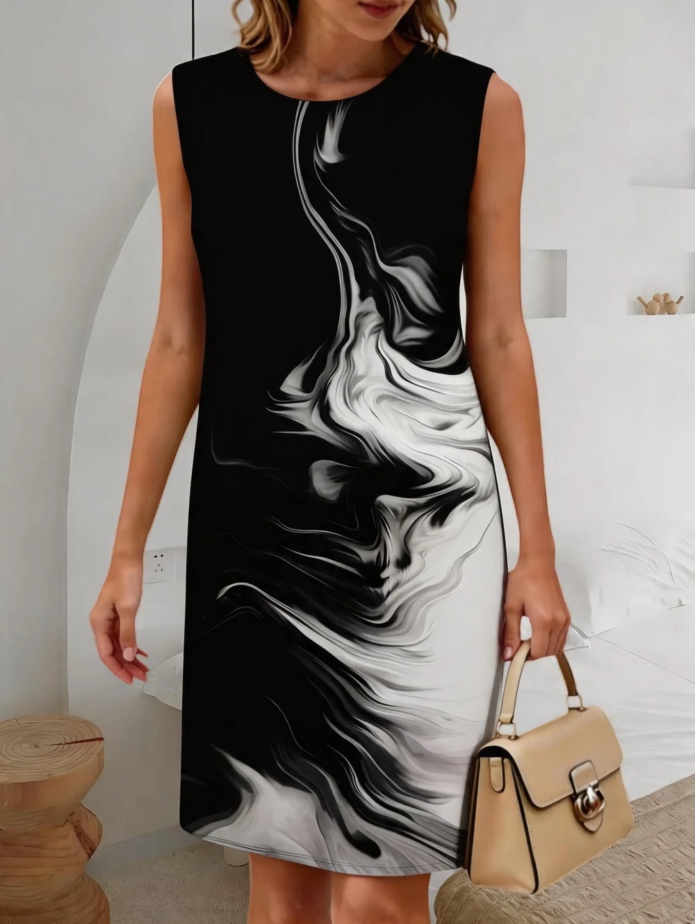 Summer Women's Sleeveless Dress 3D Printed Wave Texture Dress Elegant Sleeveless Casual Fashion Dresses Y2k Clothes for Women