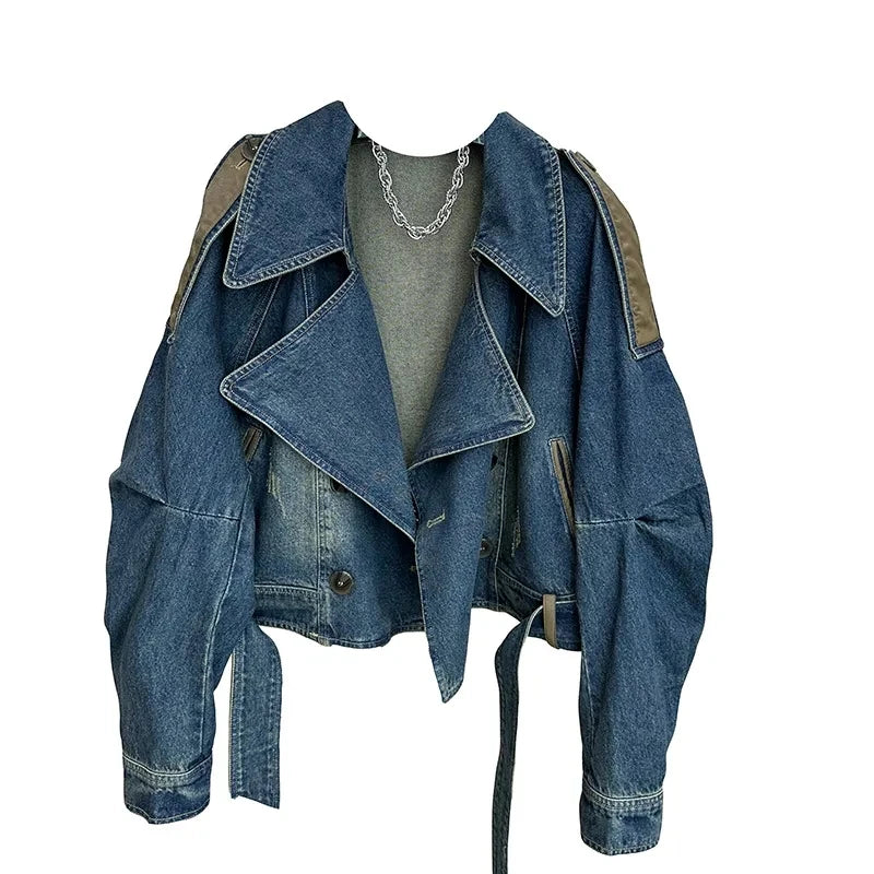 Patchwork Short Denim Jacket - Moto Style