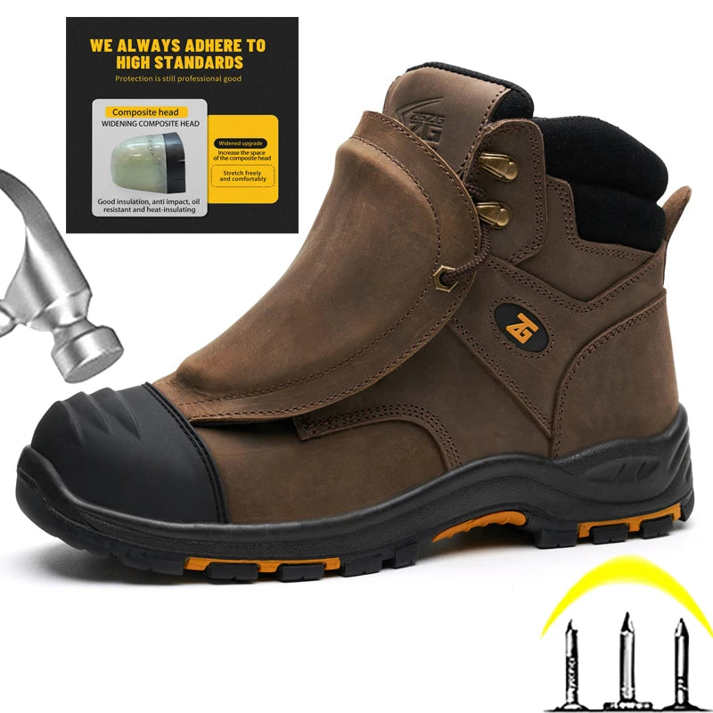 COMPOSITE WORK BOOTS - Men's Genuine Leather Safety Boots - Puncture-Proof, Indestructible