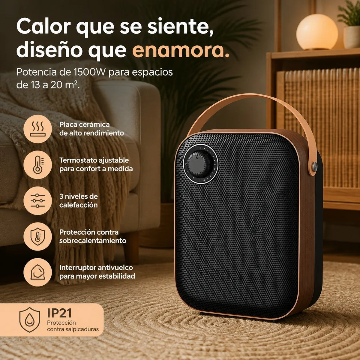 Portable Ceramic Heater - 1500 W Retro Style