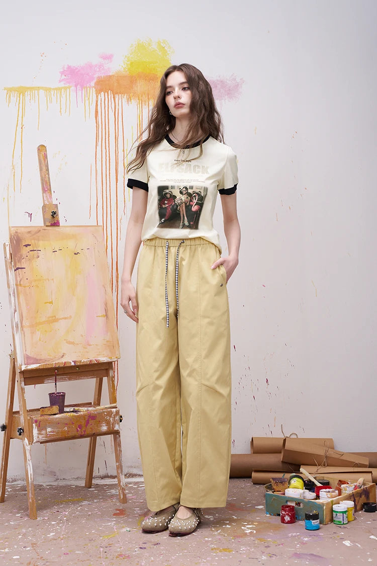 ELFSACK Women's Vintage Ringer T-Shirt with Photo Graphic Print, Retro Contrast Tee for Summer, Chic Aesthetic Short Sleeve Top