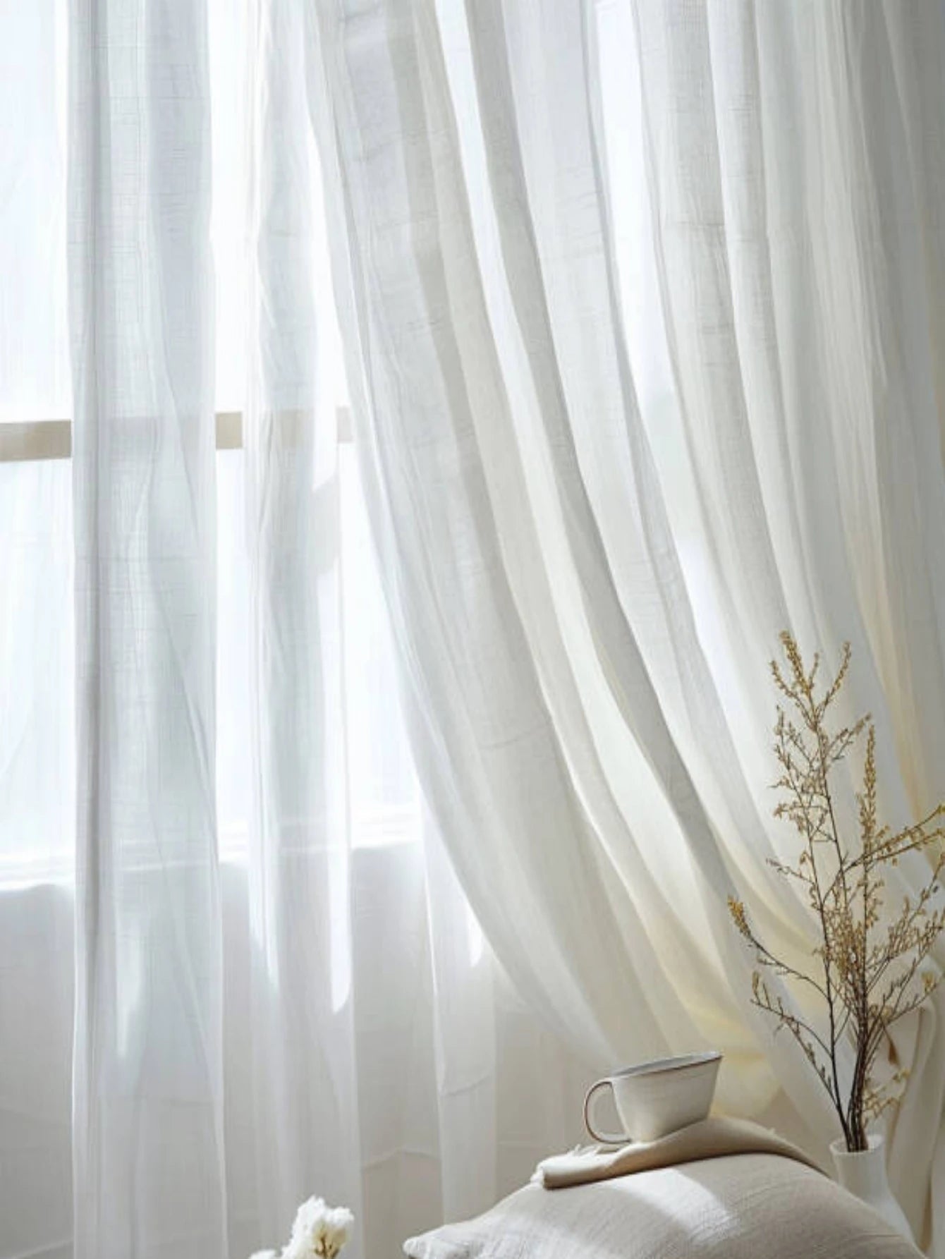 WARM WHITE SHEER CURTAINS - Linen Look, Multi-Size - Soft Natural Light
