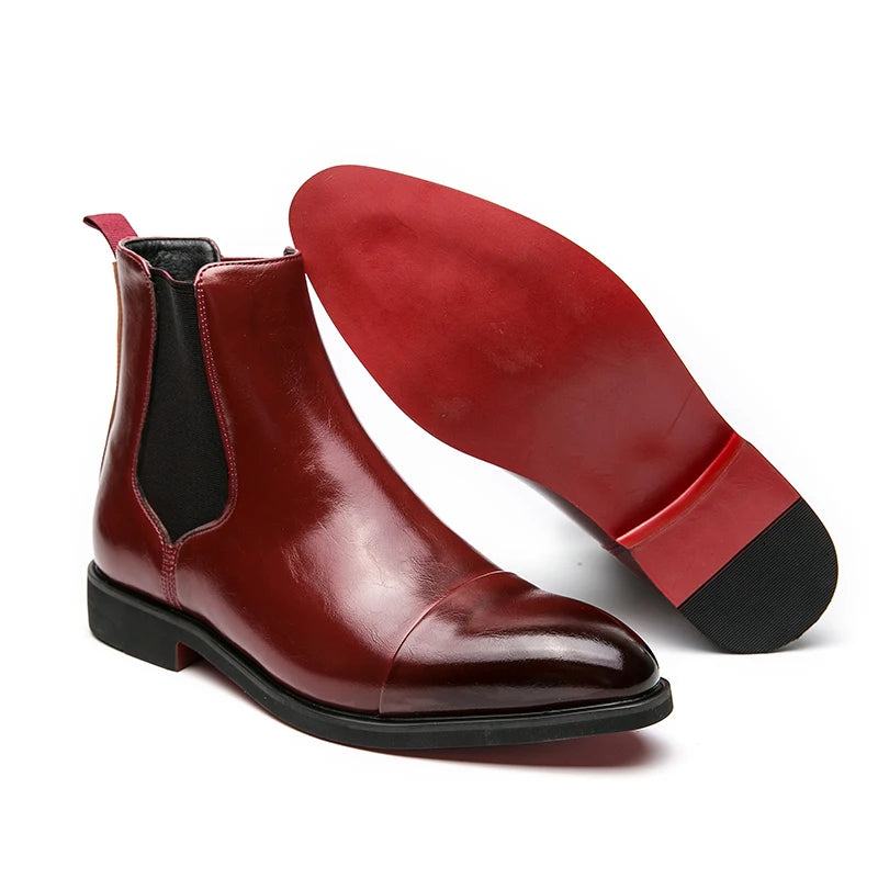 Men's Chelsea Boots - Slip-On Business Ankle Boots Round Toe Low Heel