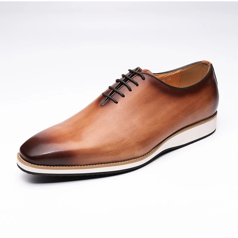 Men's Genuine Leather Oxford Shoes - Handmade Pointed Toe Business Lace-Up