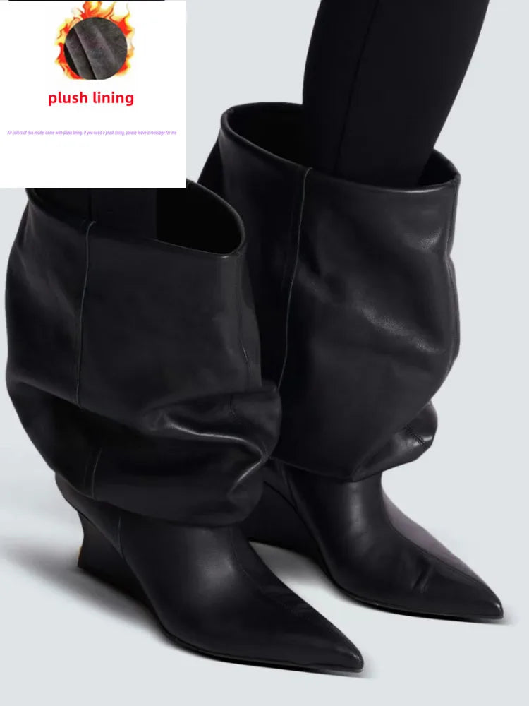 Pleated Slip-On Ankle Boots – Super High Wedge