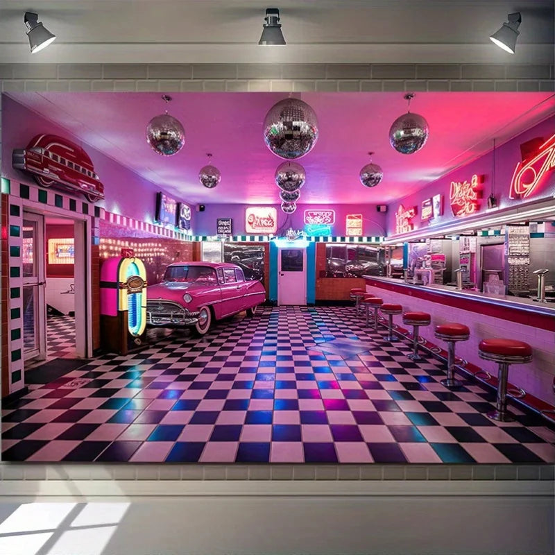 Retro Restaurant Banner - Polyester - Party Backdrop
