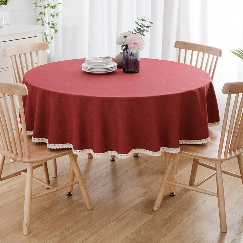 ROUND LACE TABLECLOTH - Faux Linen, Washable - Vintage Dining
