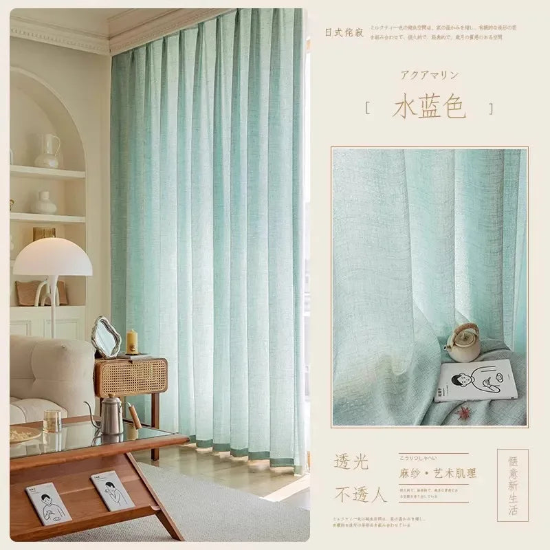 COTTON LINEN SEMI-SHEER CURTAINS - Woven Texture, 5 Colors - Filtered Light