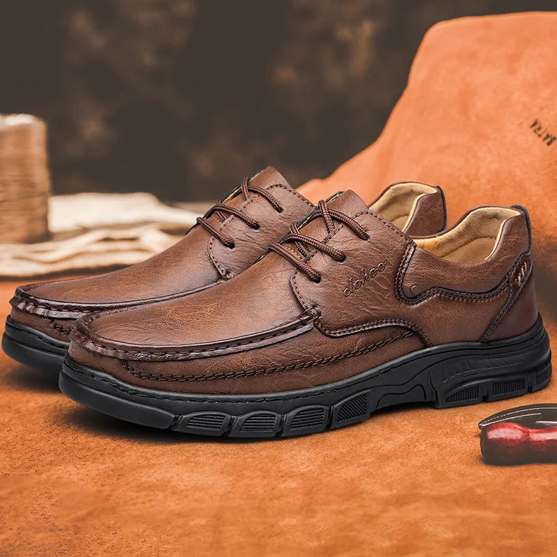 SOLE CRAFT - Men's Handmade Leather Loafers - Thick Rubber Sole, Breathable, Classic Sewn