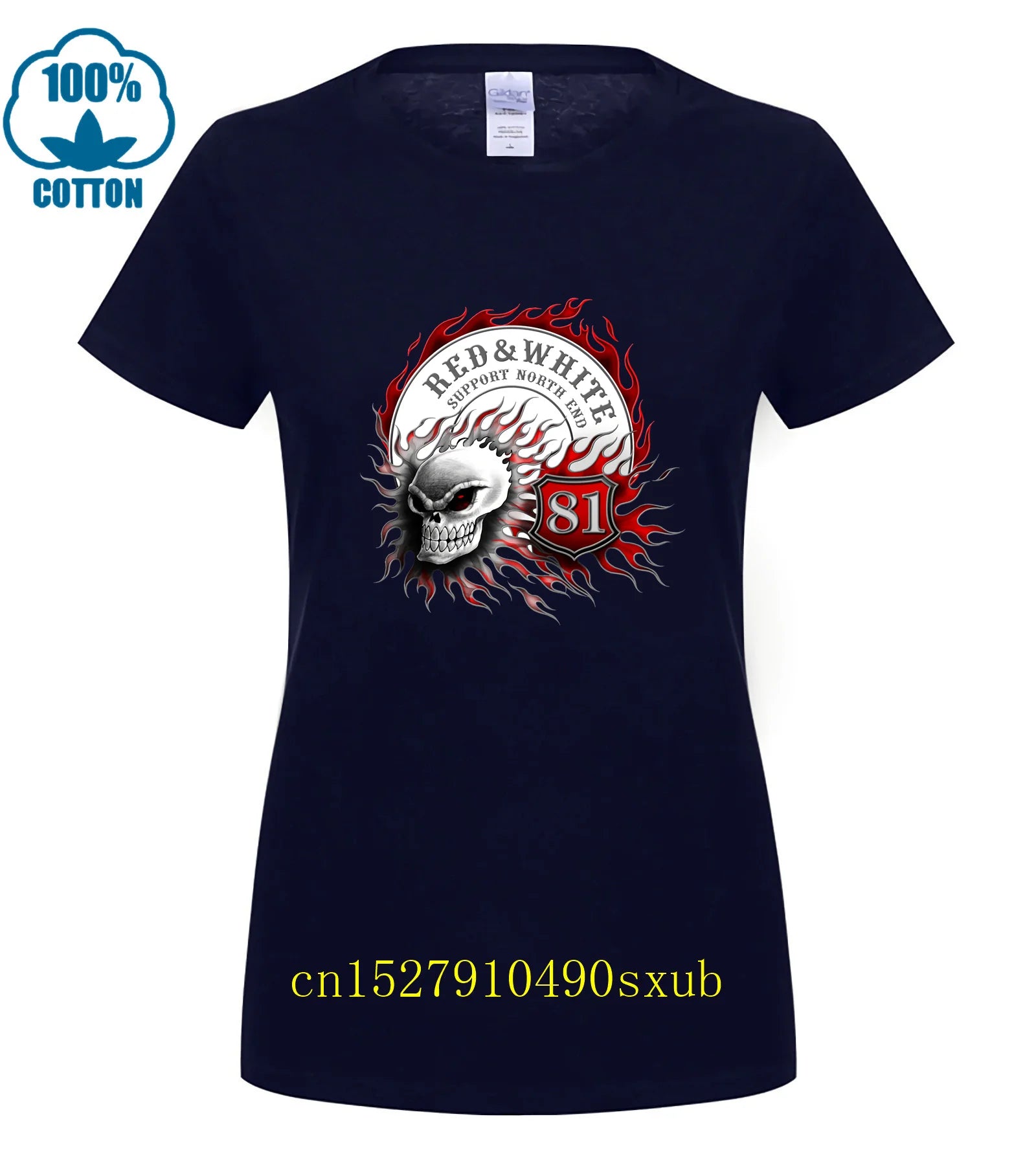 Flaming Skull 81 Biker T-Shirt Red White Support Vintage