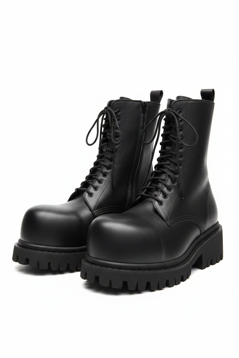 IRONSIDE - Men's Motorcycle Boots - Lace-Up & Side Zipper, Thick Sole, High Top
