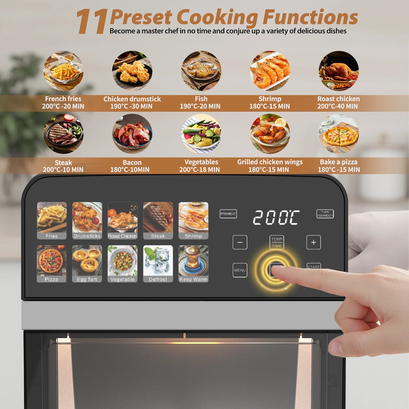 10L Air Fryer Oven 1800W Oil-Free Touch 11 Programs
