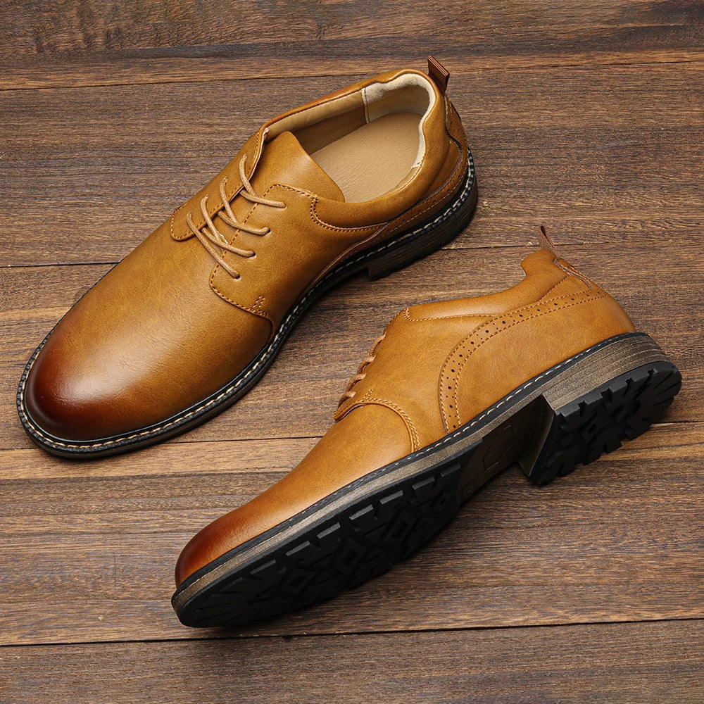 Men's Lace-Up Derby Shoes - Casual Faux Leather EU 40-46